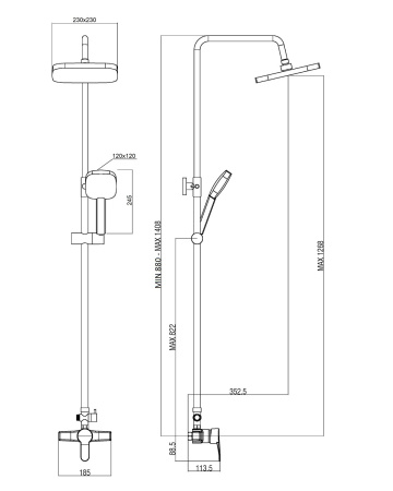 Душевая система с смесителем для душа OneLife P01-912b черный